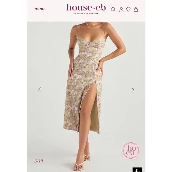 House of CB Charlotte green peony floral print midi dress Size Small - Picture 4 of 11